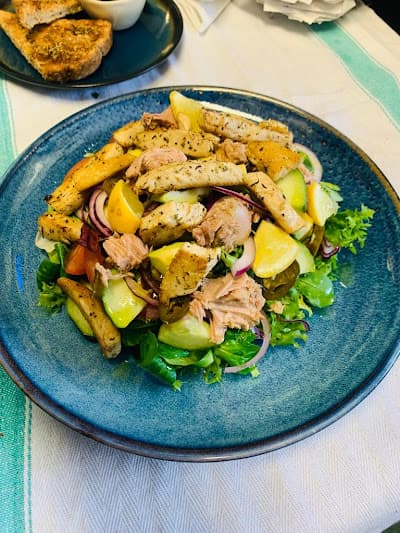 Latte art in a bright ceramic cup